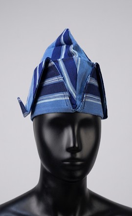 Striped Blue Origami Cap| Handwoven aso oke cap