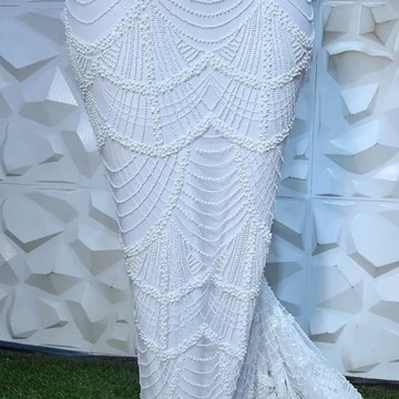 Beaded lace, fabric for wedding, lace for wedding dress, Asoebi   (5 yards )
