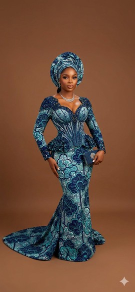 Midnight Blue and Teal Ankara Peplum Ensemble