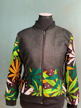 African Fabric Bomber Jacket Mixed with Jeans