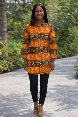 The Sade Bogolan Shirt Dress – Smooth. Refined. Timeless.