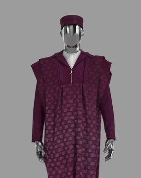 WINE FLOWER TEXTURED SHORT AGBADA ( AFRICAN TRADITIONAL WEAR)