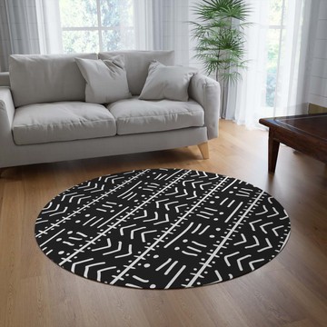 Tribal Round Rugs Black and White Vibrant Carpets (LARGER SIZES AVAILABLE)