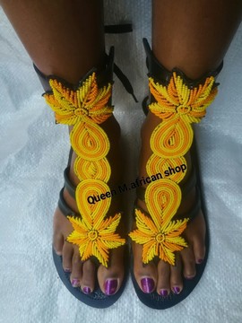 African Maasai Women yellow gladiator sandals