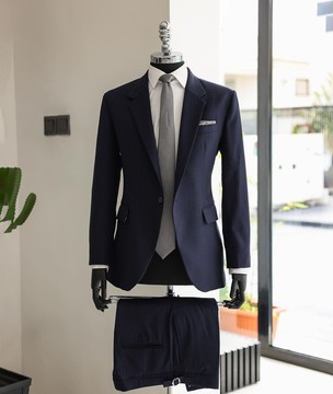 A Navy Blue Pinstripe, Notch Lapel, Jorgecarli Suit &amp; Pant Trouser.
