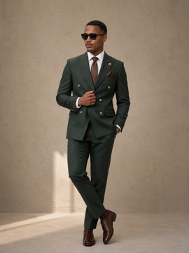 Men's Dark Green Double-Breasted Suit – Tailored 2-Piece Blazer &amp; Trouser Set