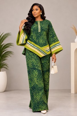 Women's Green African Print 2 Piece Set