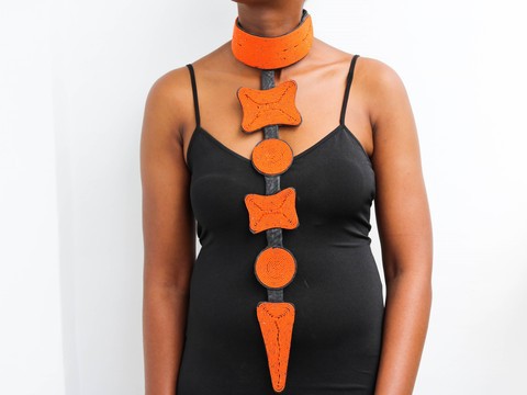 Collier en cuir africain, collier ras du cou en perles, tour de cou en perles Maasai, collier Tribal
