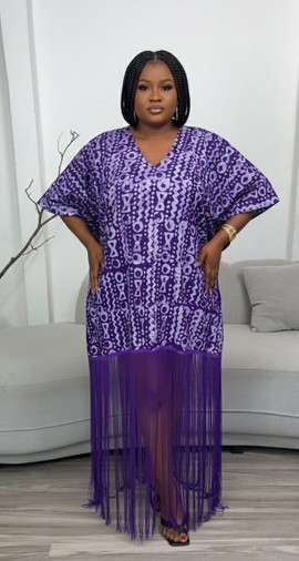 Robe caftan à franges violettes - Élégance artisanale