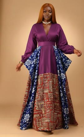 Elegant African Fusion Maxi Gown with Ankara Panels