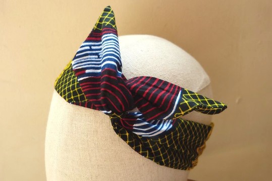 BANDEAU RETRO n°3 -WAX Rigide Facile Serre tête Turban Femme Enfant Fille Bébé Vintage Ethnique Bleu