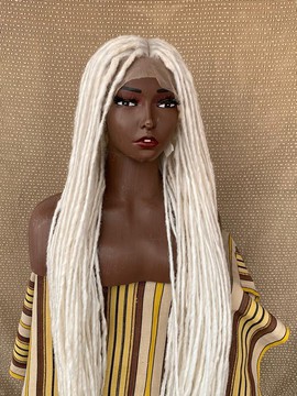 Snow White Synthetic Dreadslocks Wig,Full Lace Single End White Skinny dreadlocks