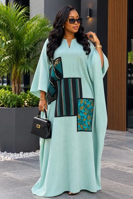 Women's Mint Green Kaftan Maxi Dress –  Oversized Flowy Cotton Boubou Dress