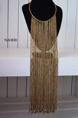 African beaded necklace | Metallic brown fringe neck piece | Gift for her