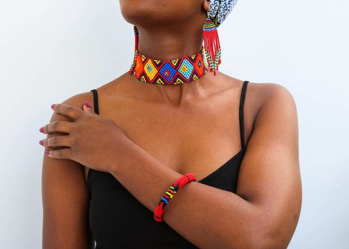 African Beaded jewelry, Zulu jewelry, Beaded choker jewelry, Elegant earrings, Boho earrings