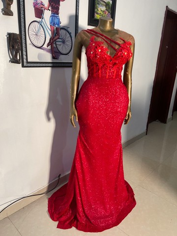 Corset embellishment red wedding prom dress / party dress