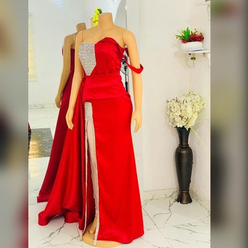 Red satin dress, African women maxi gown, black dresses