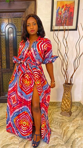 Élégante femme africaine Indigo Wax Print Maxi ShirtDress/Mariages/Occasions/Black Friday Deals