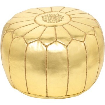 Grand pouf en vrai cuir Naturel Doré
