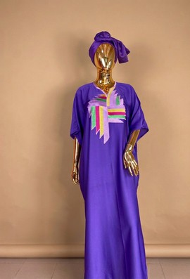 Long Purple Geo-Embroidered Kaftan - Wedding/ceremony