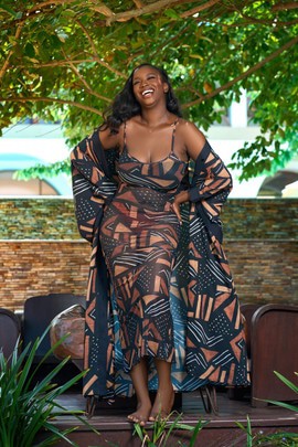 Bogolan Spaghetti Strap Net Dress
