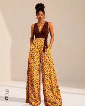 Luxury wax print high waist wide pants