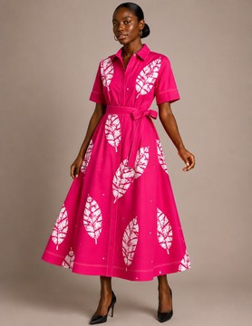 Midi Shirt Dress – Pink Leaf