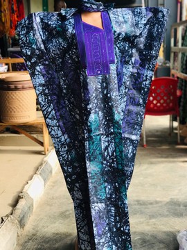 Adire Boubou, African Bubu, African Print Kaftan, Adire Silk Dress, Tie &amp; Dye Dress