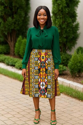 Mudcloth African Print Skirt | Midi Length Flared Style