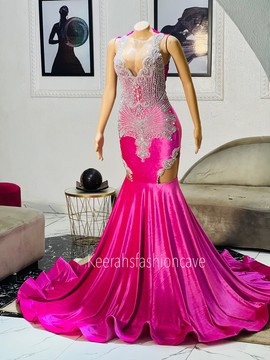Embellished trumpet  velvet dress , prom dresses , velvet dresses, evening gowns