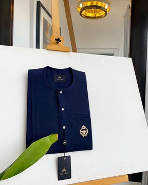 A Midnight Blue, clear view silver Swarovski buttons kaftan