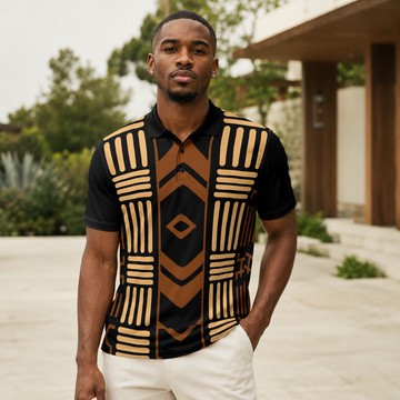 Mudcloth Tribal Pattern Men's Heavyweight Polyester Polo Shirt | Afrocentric Fashion | Bynelo