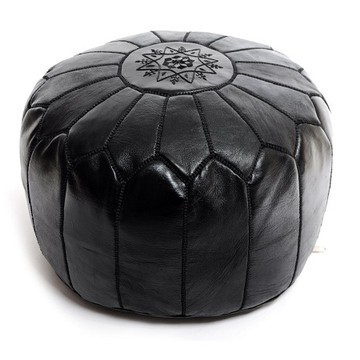Pouf en vrai cuir naturel Noir pour salon