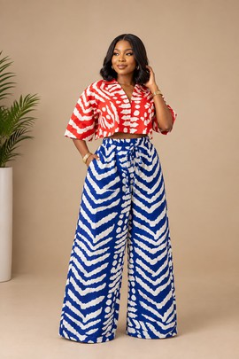 Women’s 2-Piece Ankara Print Crop Top &amp; Wide-Leg Palazzo Pants Set