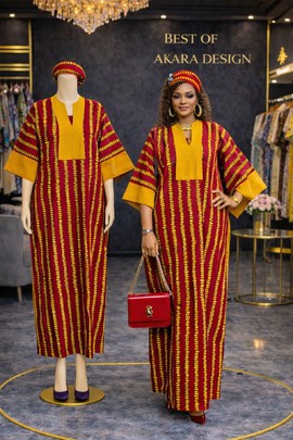 Ankara Traditional Long Kaftan Dress with Cap