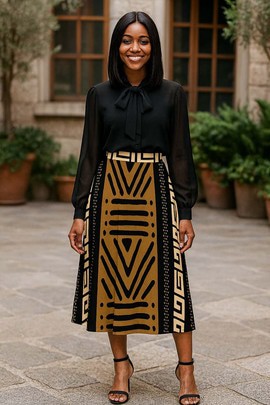 African Tribal Print Midi Skirt | Women's Afrocentric Fashion
