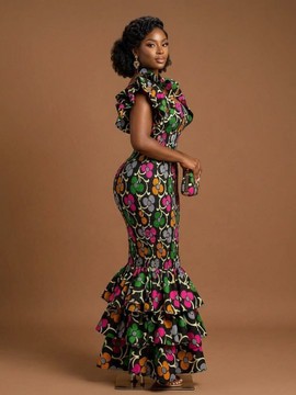 African wax print Ankara fitted mermaid maxi dress
