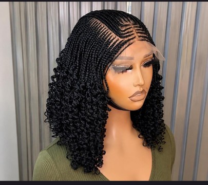 All back braid with curly tips wig, hair accessories,  full lace, closure wig