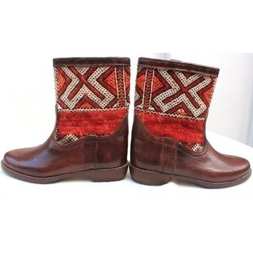 BIG SALE! Genuine leather boots with Kilim Handmade by Cuiroma craftsmen in Morocco