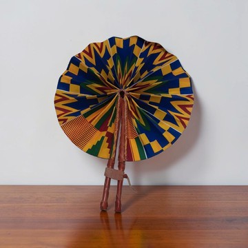 Éventail Wax motif KENTE– Poignée Cuir