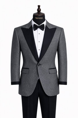 Costume en jacquard argenté avec un pantalon noir