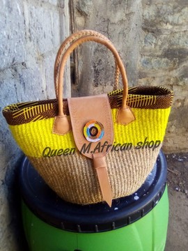 Sac de plage / outdoor femme africaine 2021 / sisal / noir et blanc / cuir