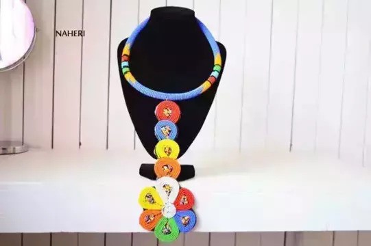Collier bleu perlé africain Maasai | Collier de perles zoulou | Tiered &amp; Tribal