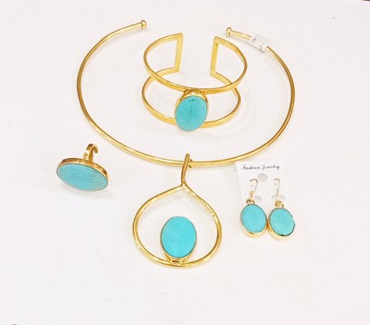 Jewelry set, brass rings, brass bracelet, brass rings, brass earrings, turquoise jewelry