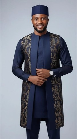 Men luxury  navy blue kaftan for classic men with jacket