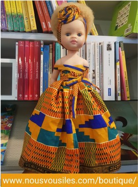 Zury Colibri Dolls doll (albino) - PAGNE KENTE - adjustable dress