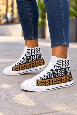 Kuba Print Women's Classic High Top Canvas Shoes | African Print High Top Sneakers