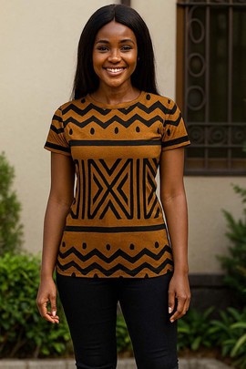 Trendy Zigzag Print Mudcloth African T-shirt Women