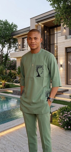 Tenue de sénateur vert sauge avec broderie d’arbre