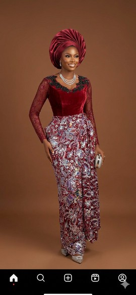 Velvet and Sequin Embellished Gown
